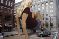 giantess collage city blonde high_heels buildings legs shorts jr streets vehicles arms winzling jenni_czech city_street looking_at_tiny