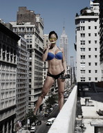 breasts giantess collage city mega swimsuit legs skyscraper sunglasses streets vehicles athletic looking_at_viewer new_york_city empire_state_building between_buildings rooftop_view michelle_lewin zed782
