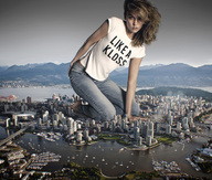giantess collage landscape city mega destruction buildings kneeling skyscraper river boats looking_at_viewer docop karlie_kloss karlie-s-klossal-kanadian-kapers