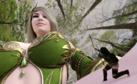 giantess blonde handheld goddess dress looking_down forest point_of_view archer boomgts looking_at_tiny digital_render on_palm