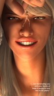 blonde shrunken_man close_up holding dangle eyes between_fingers looking_at_tiny digital_render pixaliant uptown_girl
