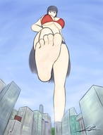 drawing feet city black_hair large_breasts underwear yamumil imminent_foot_crush