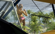 bikini giantess blonde butt clothed ocean ponytail unaware standing palm_trees runswithferrets aerial_view biplane