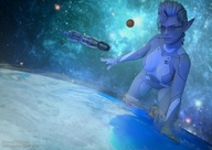 breasts giantess white_hair giga alien space planet ocean glasses crawling jetslasher white_skin boomgts pointed_ears digital_render cosmic_giantess evera