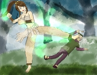 barefoot ponytail amazon fighting grass artistic nature under_foot knocking_over looking_at_tiny yamumil