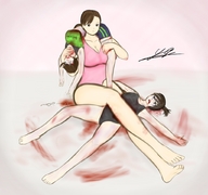 large_breasts cleavage blood brunette brown_eyes short_hair mini_giantess dead cruel yamumil