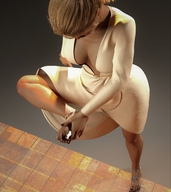 cleavage soles sandals hand shrunken_man under_foot foot_jewelry looking_at_tiny digital_render dofus59