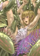 breasts nipples wings blonde fairy crying brown_eyes source_needed plants imminent_vore pointed_ears venus_fly_trap