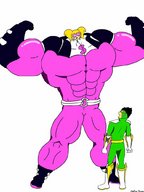 drawing blonde color superhero mini_giantess muscles amazon looking_down size_comparison blingblingbowser83