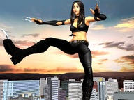 giantess city mega black_hair claws bra gloves boots airplane pants top belt x-men digital_render x-23 laura_kinney marvel_comics giant-lightning bare_midriff x-jet