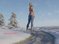 giantess blonde posing boots snow sweater runswithferrets looking_at_viewer digital_render