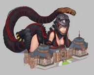 breasts giantess cleavage buildings godzilla costume scalie