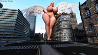 breasts giantess nude wings city blonde large_breasts barefoot looking_down digital_render dinner-kun