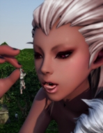 giantess white_hair nude vore red_eyes blood cruel dangle looking_at_tiny digital_render smogass