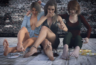feet toes barefoot soles in_shoe hand legs between_toes under_foot pedicure flip_flops floor manicure slippers looking_at_tiny digital_render dofus59