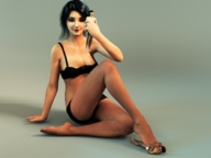 gentle panties black_hair handheld cleavage bra foot_worship shrunken_men sitting foot_crush looking_at_viewer digital_render dofus59