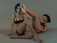 gentle panties black_hair handheld barefoot cleavage bra foot_worship sitting women pedicure manicure digital_render dofus59