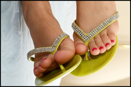feet toes in_shoe sandals shrunken_man pedicure red_nails imminent_crush starkadhr