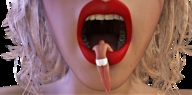 blonde underwear shrunken_man open_mouth red_lips imminent_vore digital_render dofus59