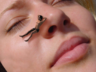 gentle collage blonde lying_down shrunken_man closed_eyes digital_render on_nose starkadhr