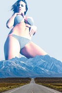 bikini giantess collage giga clothed cleavage brunette navel giantess_katelyn looking_down mountains highway standing navel_ring mrderpington