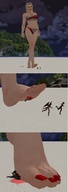 crush wings blonde swimsuit high_heels blood shrunken_men foot_crush unaware running shrunken_woman red_nails raised_foot imminent_crush digital_render roodedude