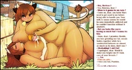 drawing gentle giantess nude horns tail color huge_breasts breast_crush brunette love lying_down lactation women fence dialogue suckling hay bell cows overweight lazorchef