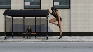 comic high_heels story dress mini_giantess amazon streets bus_stop digital_render waiting