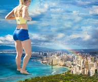 collage city mega blonde butt barefoot water ocean short_shorts standing nature earrings sports_bra redcoffee1