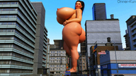 breasts giantess nude city black_hair butt barefoot huge_breasts bbw looking_down digital_render dinner-kun