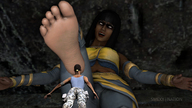 black_hair barefoot shrunken_woman raised_foot imminent_crush digital_render smexy-nation