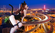 giantess collage vore city high_heels brunette fishnets cat_girl vehicles vehicle_vore redcoffee1