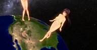 giantess earth space swimsuit planet barefoot cleavage huge_breasts brunette giantesses ken digital_render cosmic_giantess ケン