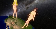 giantess earth blonde space swimsuit planet barefoot cleavage huge_breasts brunette giantesses ken digital_render cosmic_giantess ケン