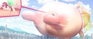 breasts drawing giantess wings city blonde color long_hair destruction blue_eyes helicopter huge_breasts multiple_sizes giantesses on_nipple ken ケン giant_nipples