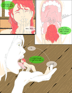 drawing nude color long_hair handheld story red_hair worship shrunken_woman looking_down open_mouth wavy_hair imminent_vore willowaz