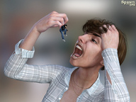 vore brunette short_hair shrunken_man open_mouth dangle between_fingers spawngts looking_at_tiny digital_render