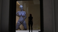 breasts nipples giantess alien mini_giantess lingerie blue_skin lesbians digital_render mass_effect liara asari source_film_maker femshep