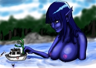 drawing nipples giantess nude color blue_hair mermaid lake boats pointed_ears tastysnack
