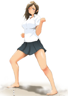 drawing giantess feet color toes barefoot skirt brunette ビク太 bikuta no_background fight_stance