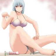 bikini drawing giantess color barefoot blue_hair sitting sex_toy bikuta