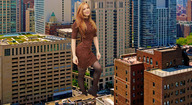 giantess collage city smiling posing wonderslug red_hair dress boots looking_at_viewer franziska_lohberger