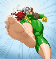 drawing feet color barefoot green_eyes looking_down point_of_view looking_at_viewer raised_foot x-men imminent_crush einom marvel_comics rogue_(x-men) hair_streak