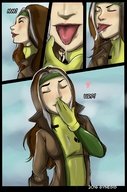 drawing vore city comic color tongue licking handheld saliva gloves shrunken_people jacket closed_eyes headband x-men marvel_comics gynesis rogue_(x-men) hair_streak