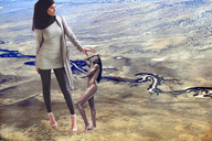 giantess collage nude mega black_hair long_hair clothed barefoot multiple_sizes sandals giantesses dark_skin covering_breasts hijab