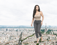 collage city mega black_hair long_hair cleavage high_heels jeans hand walking kim_kardashian low_cut_top