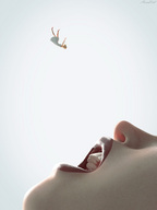 mouth teeth lips fall shrunken_woman open_mouth imminent_vore sorenzer0 digital_render