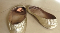 collage brunette in_shoe collar shrunken_man indoors flats on_knees toe_imprints