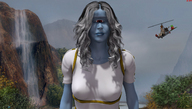 giantess white_hair red_eyes waterfall blue_skin drcreep digital_render cyclops gyrocopter