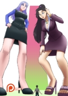 drawing feet black_hair color toes high_heels blue_hair sandals shrunken_man from_below spokle office_suit